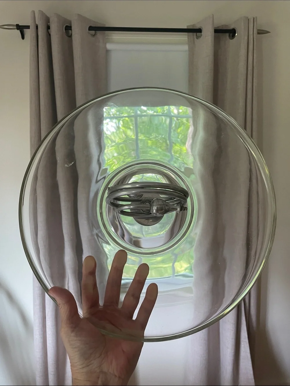 Art Deco Glass Serving Tray with Aluminum Ring Handle - Clear Serveware